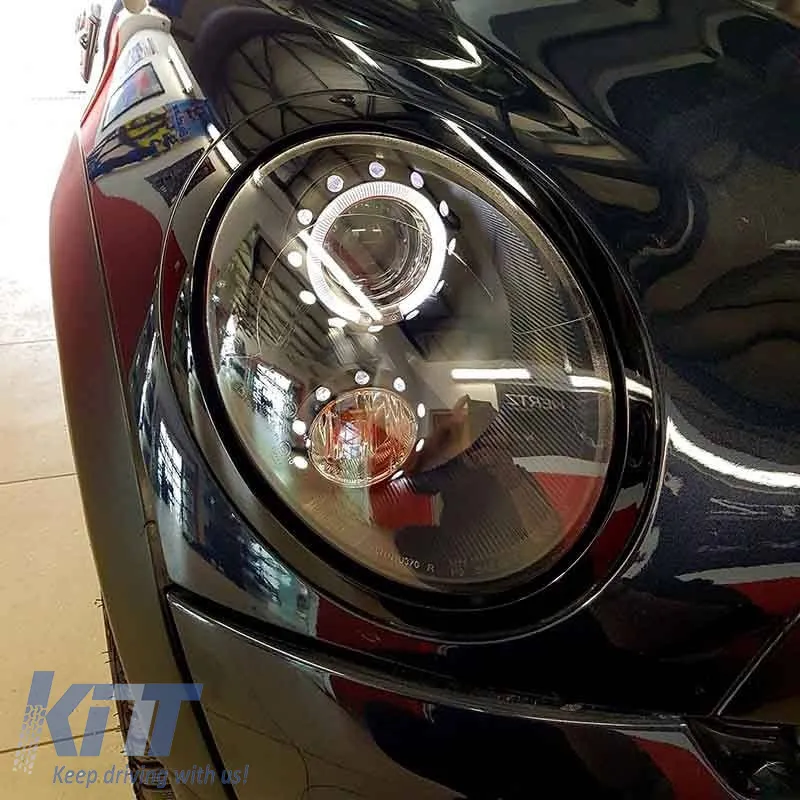 Headlights Set Suitable for Mini Cooper (R55/56/57/58/59) 06-13 Angel Eyes Black H9 With Motor JunYan