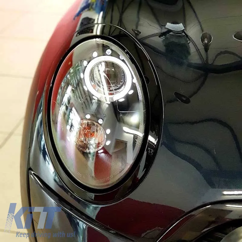 Headlights Set Suitable for Mini Cooper (R55/56/57/58/59) 06-13 Angel Eyes Black H9 With Motor JunYan