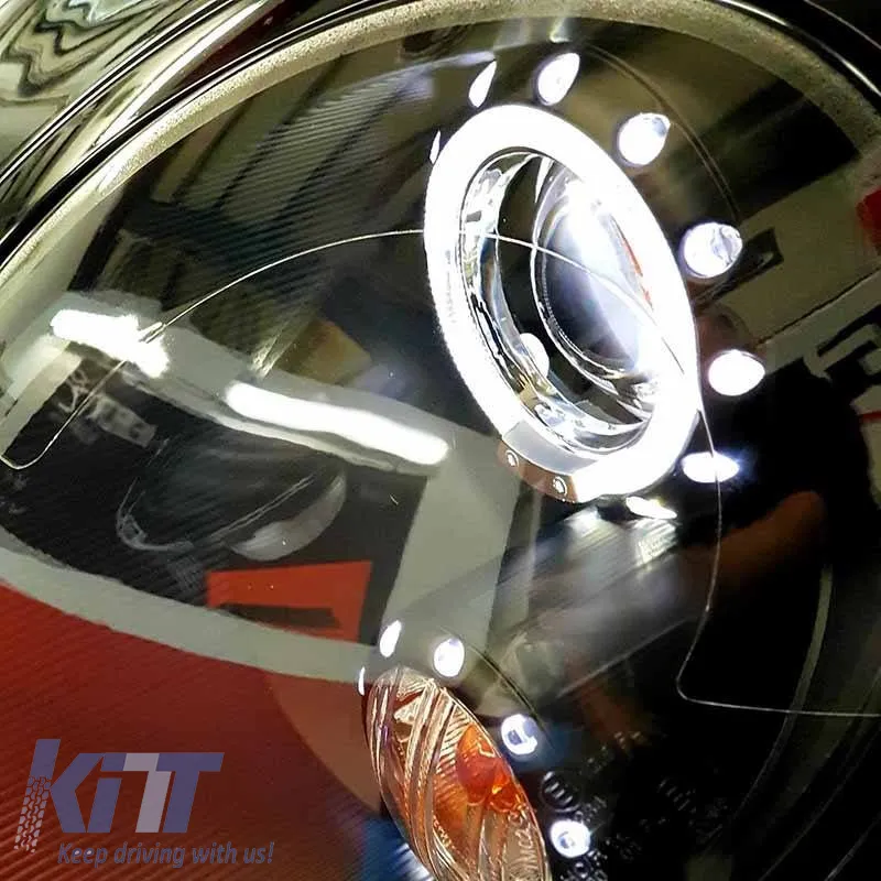 Headlights Set Suitable for Mini Cooper (R55/56/57/58/59) 06-13 Angel Eyes Black H9 With Motor JunYan