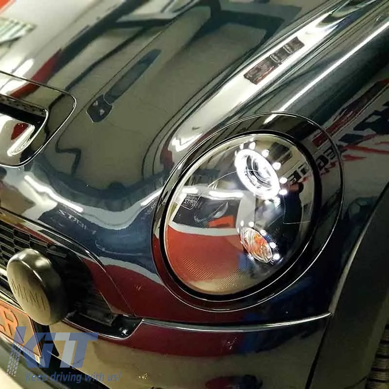 Headlights Set Suitable for Mini Cooper (R55/56/57/58/59) 06-13 Angel Eyes Black H9 With Motor JunYan