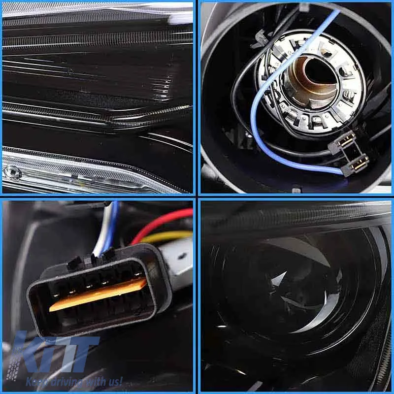 Headlights Set Suitable for Mitsubishi Lancer 07-17 DRL Led Tube & Dynamic Signal Black/Chrome H7 Manual VLAND
