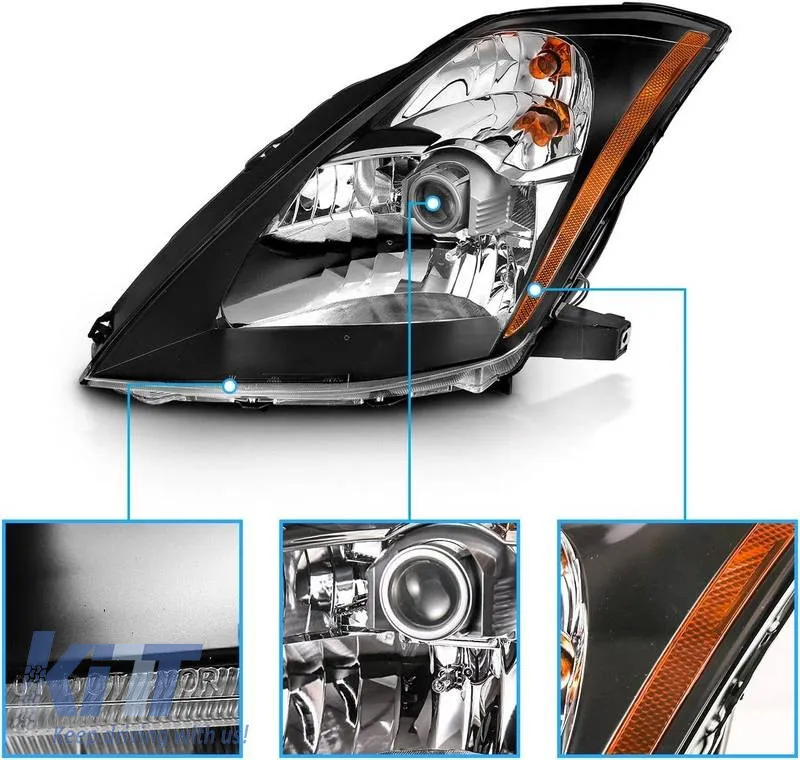 Headlights Set Suitable for Nissan 350Z 03-05 Projector Black H7/H1 Manual