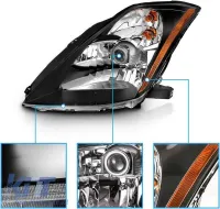 Headlights Set Suitable for Nissan 350Z 03-05 Projector Black H7/H1 Manual-image-6322928