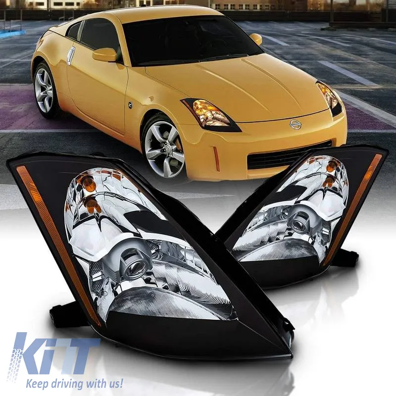 Headlights Set Suitable for Nissan 350Z 03-05 Projector Black H7/H1 Manual