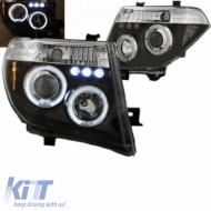 Headlights Set Suitable for Nissan Navara D40 05-10 Angel Eyes & Led Black H1/H1 Manual JunYan