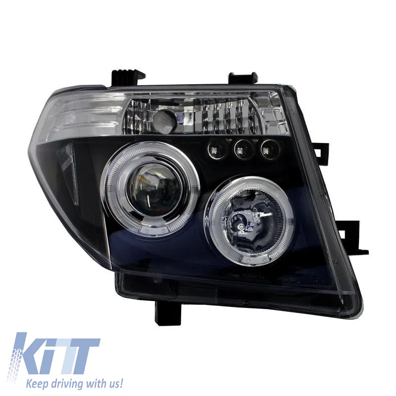 Headlights Set Suitable for Nissan Navara D40 05-10 Angel Eyes & Led Black H1/H1 Manual JunYan