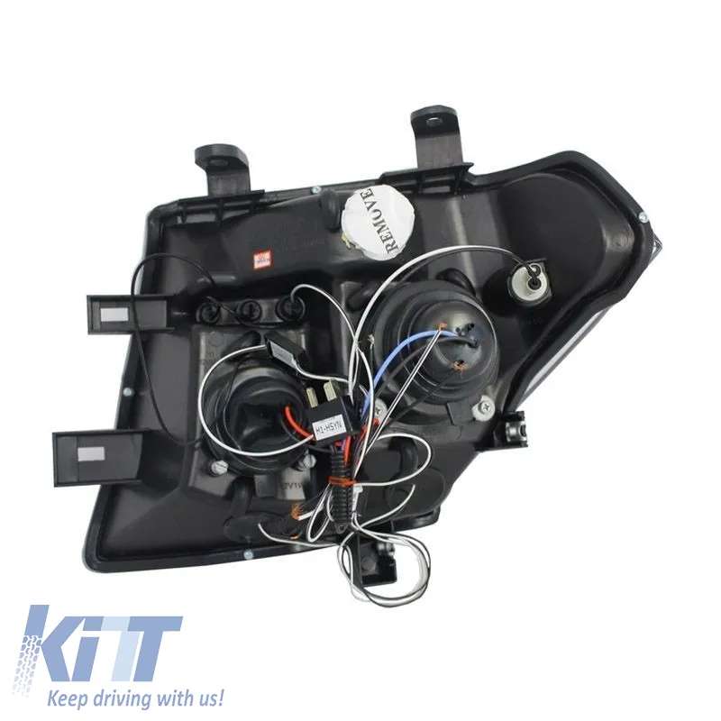 Headlights Set Suitable for Nissan Navara D40 05-10 Angel Eyes & Led Black H1/H1 Manual JunYan