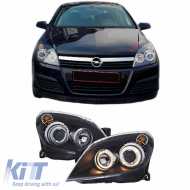 Headlights Set Suitable for Opel Astra H 04-09 Angel Eyes Black H7/H7 With Motor Depo