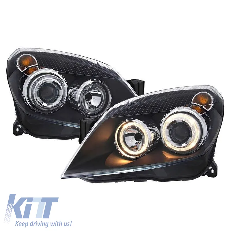 Headlights Set Suitable for Opel Astra H 04-09 Angel Eyes Black H7/H7 With Motor Depo