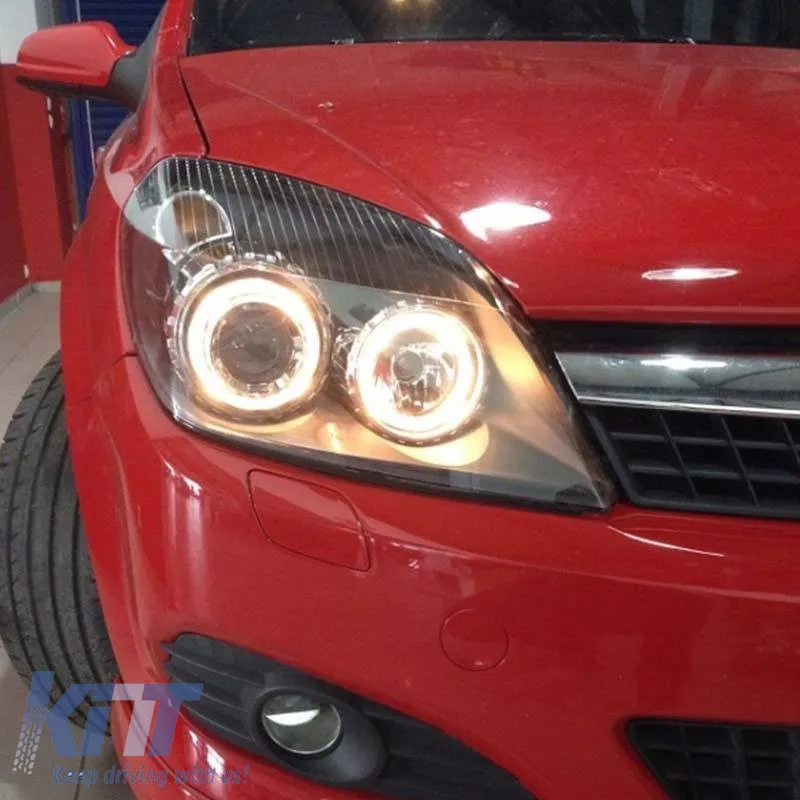 Headlights Set Suitable for Opel Astra H 04-09 Angel Eyes Black H7/H7 With Motor Depo