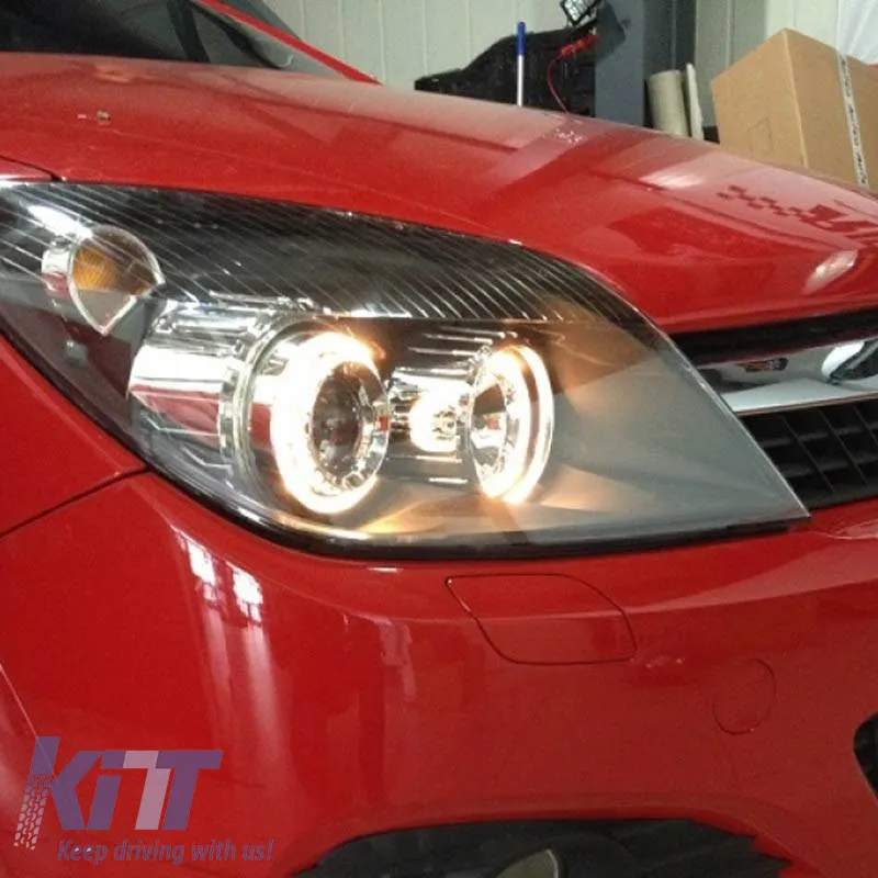 Headlights Set Suitable for Opel Astra H 04-09 Angel Eyes Black H7/H7 With Motor Depo