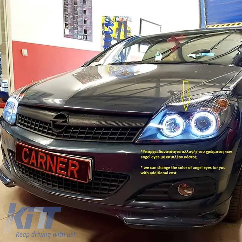 Headlights Set Suitable for Opel Astra H 04-09 Angel Eyes Black H7/H7 With Motor Depo