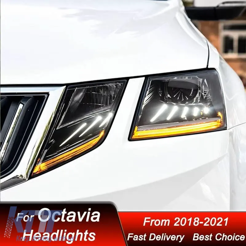 Headlights Set Suitable for Skoda Octavia mk3 2017-2022 DRL Black Carner