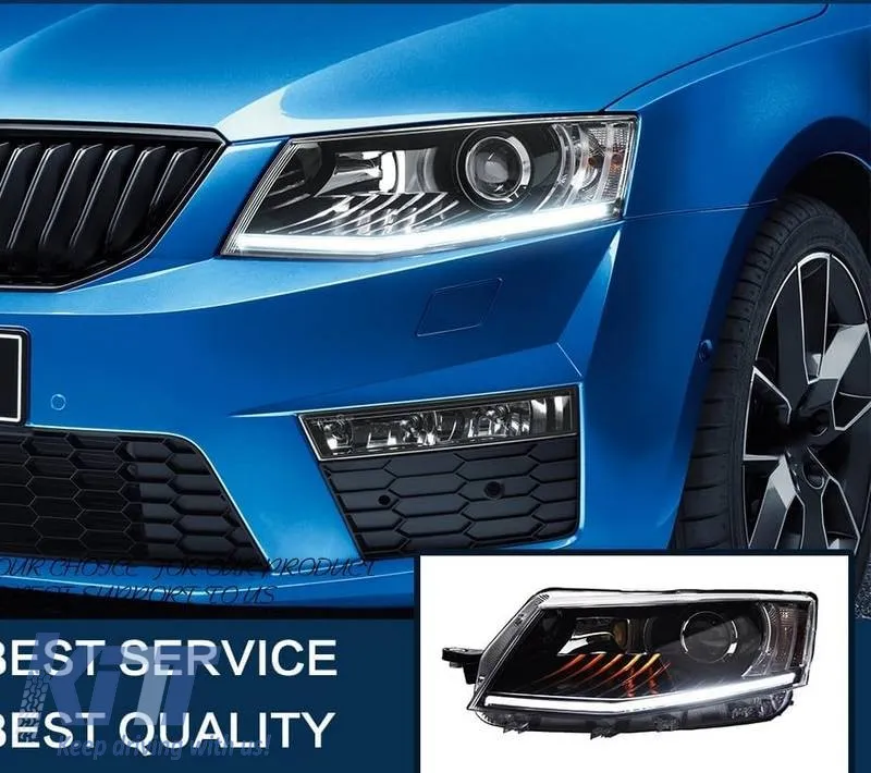 Headlights Set suitable for Skoda Octavia mk3 2014-2017 DRL Black Carner