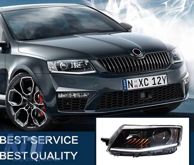 Headlights Set suitable for Skoda Octavia mk3 2014-2017 DRL Black Carner