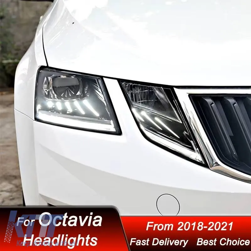 Headlights Set Suitable for Skoda Octavia mk3 2017-2022 DRL Black Carner
