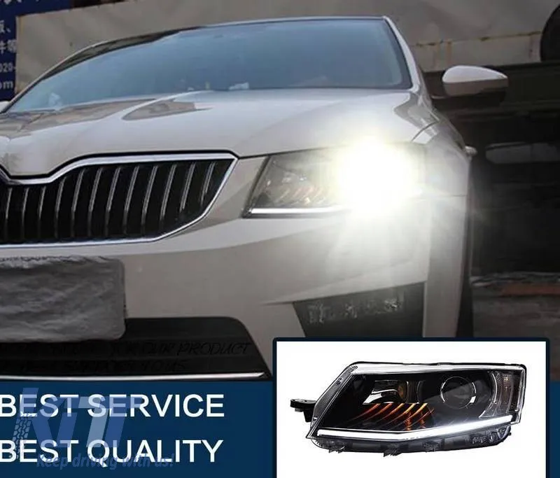 Headlights Set Suitable for Skoda Octavia mk3 2014-2017 DRL Black Carner