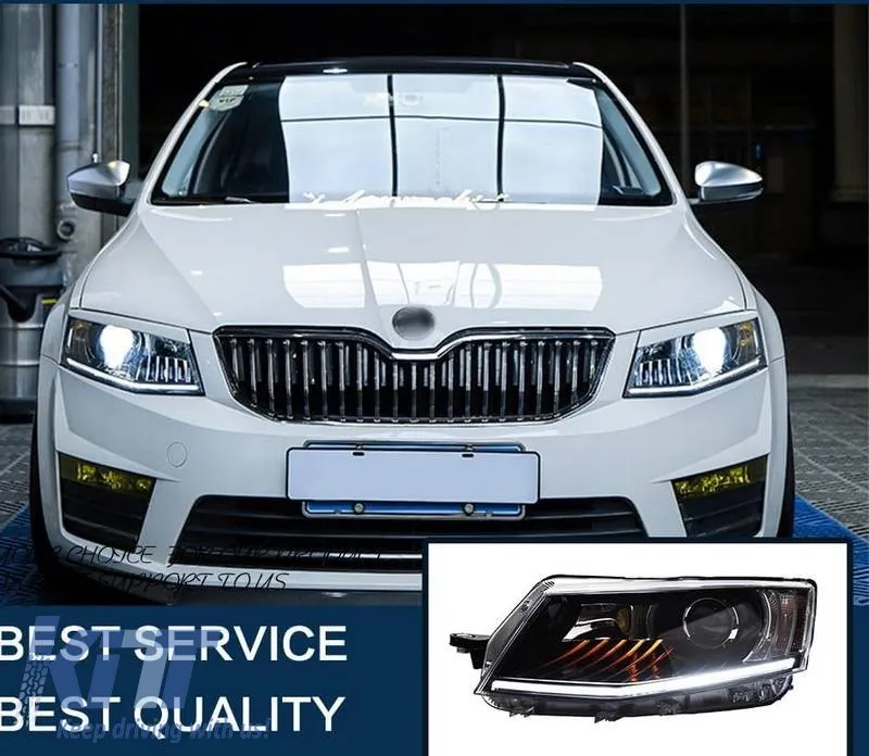 Headlights Set Suitable for Skoda Octavia mk3 2014-2017 DRL Black Carner