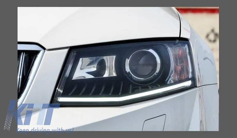 Headlights Set Suitable for Skoda Octavia mk3 2014-2017 DRL Black Carner