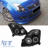 Headlights Set Suitable for Suzuki Swift 05-10 CCFL Angel Eyes Black H1/H1 Sonar