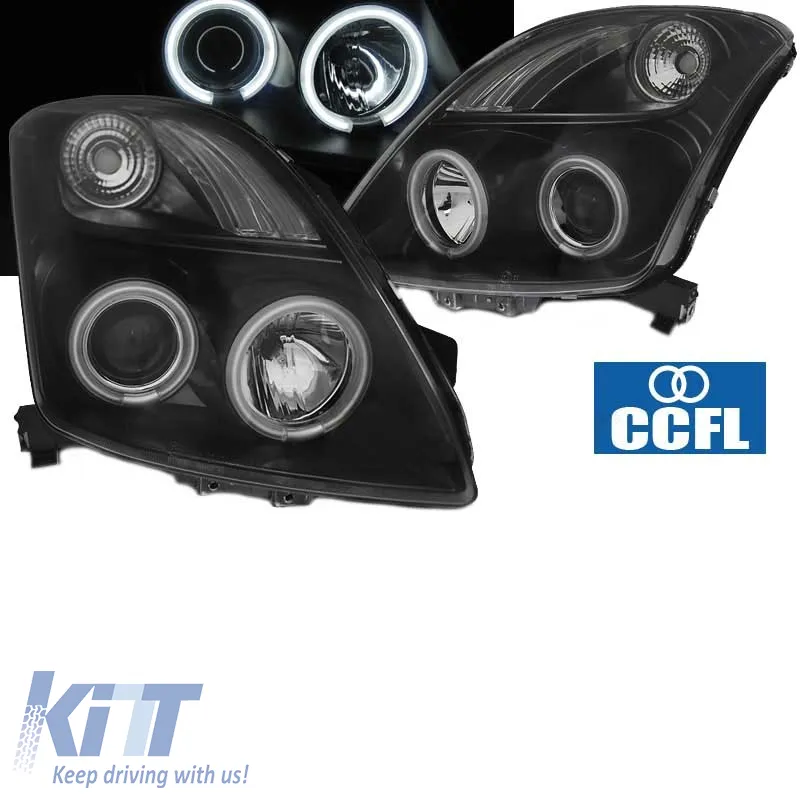 Headlights Set Suitable for Suzuki Swift 05-10 CCFL Angel Eyes Black H1/H1 Sonar