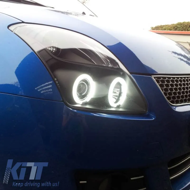 Headlights Set Suitable for Suzuki Swift 05-10 CCFL Angel Eyes Black H1/H1 Sonar
