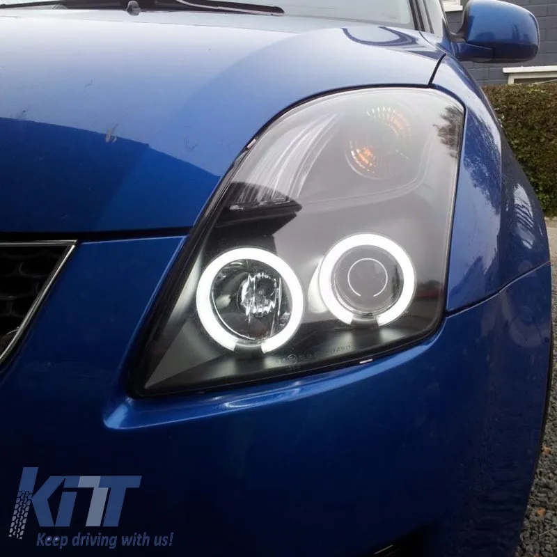 Headlights Set Suitable for Suzuki Swift 05-10 CCFL Angel Eyes Black H1/H1 Sonar