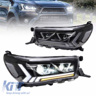 Headlights Set Suitable for Toyota Hilux Revo 15-19 With Dynamic Start DRL & Signal Black With Motor VLand