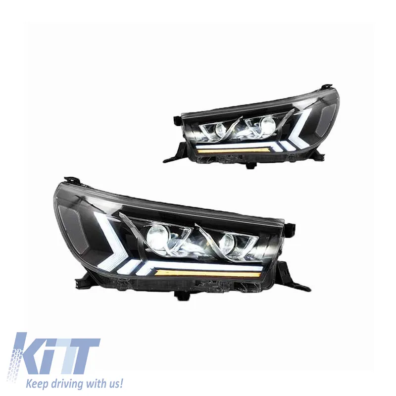 Headlights Set Suitable for Toyota Hilux Revo 15-19 With Dynamic Start DRL & Signal Black With Motor VLand