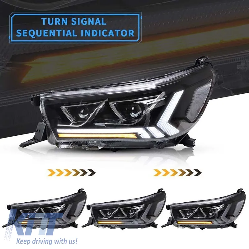 Headlights Set Suitable for Toyota Hilux Revo 15-19 With Dynamic Start DRL & Signal Black With Motor VLand
