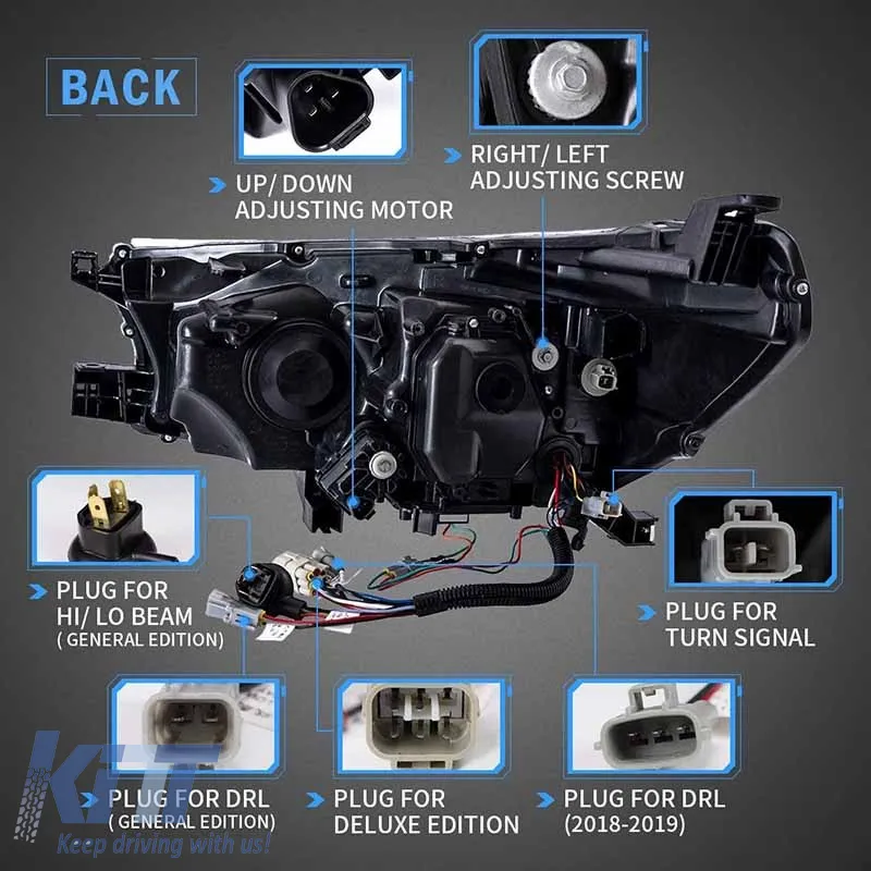 Headlights Set Suitable for Toyota Hilux Revo 15-19 With Dynamic Start DRL & Signal Black With Motor VLand