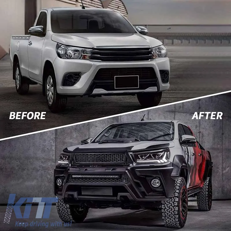Headlights Set Suitable for Toyota Hilux Revo 15-19 With Dynamic Start DRL & Signal Black With Motor VLand