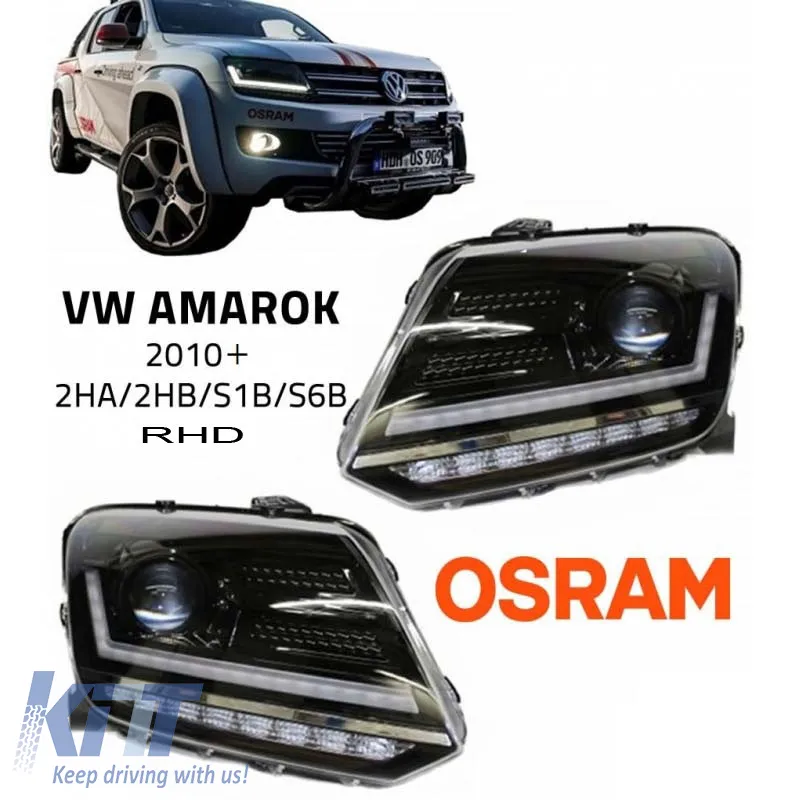 Headlights Set suitable for VW Amarok 2010+ DRL Full LED Halogen Version Black LEDHL107-BK RHD Right Hand Drive Osram Ledriving