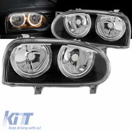 Headlights Set Suitable for VW Golf 3 92-98 Angel Eyes Black H7/H7 Depo
