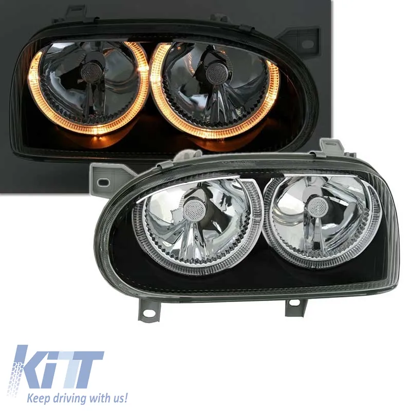 Headlights Set Suitable for VW Golf 3 92-98 Angel Eyes Black H7/H7 Depo