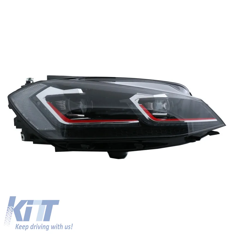 Headlights Set Suitable for VW Golf 7.5 17-19 Facelift DRL & Dynamic Signal Black/Red Line GTI Look H7 With Motor Carrier