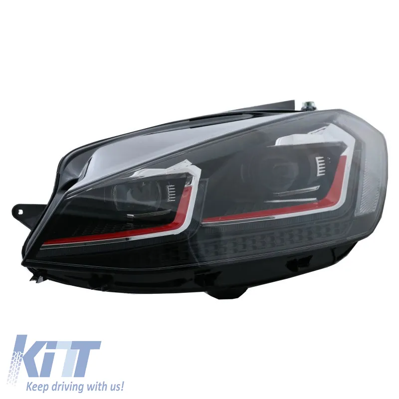 Headlights Set Suitable for VW Golf 7.5 17-19 Facelift DRL & Dynamic Signal Black/Red Line GTI Look H7 With Motor Carrier