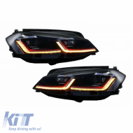 Headlights Set Suitable for VW Golf 7.5 17-19 Facelift DRL & Dynamic Signal Black/Red Line GTI Look H7 With Motor Carrier