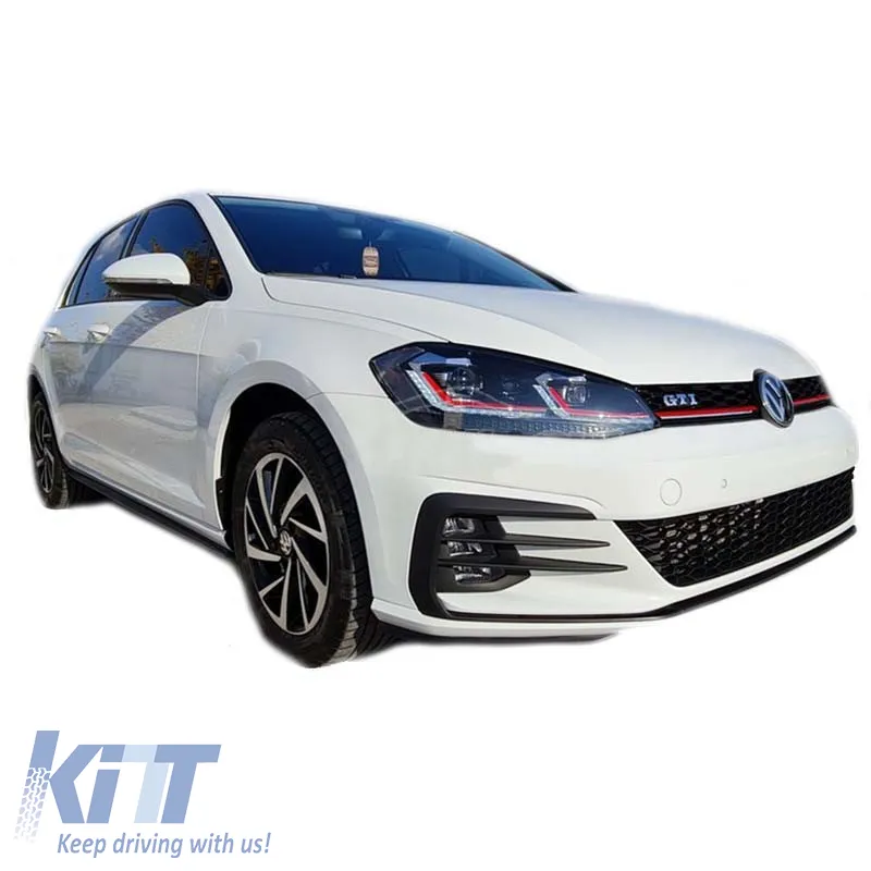 Headlights Set Suitable for VW Golf 7.5 17-19 Facelift DRL & Dynamic Signal Black/Red Line GTI Look H7 With Motor Carrier