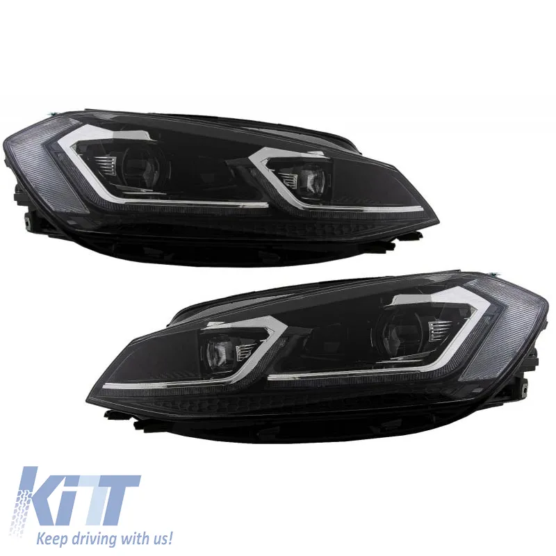 Headlights Set Suitable for VW Golf 7.5 17-19 Facelift DRL & Dynamic Signal Black/Chrome Line GTI Look H7 With Motor Carner