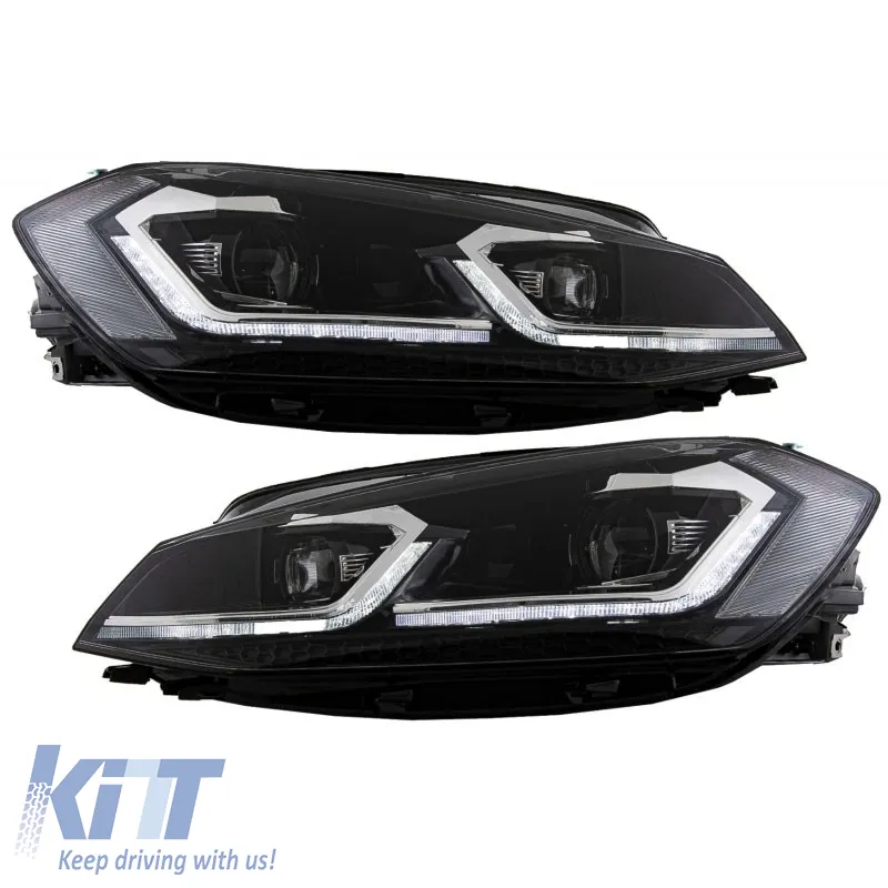 Headlights Set Suitable for VW Golf 7.5 17-19 Facelift DRL & Dynamic Signal Black/Chrome Line GTI Look H7 With Motor Carner