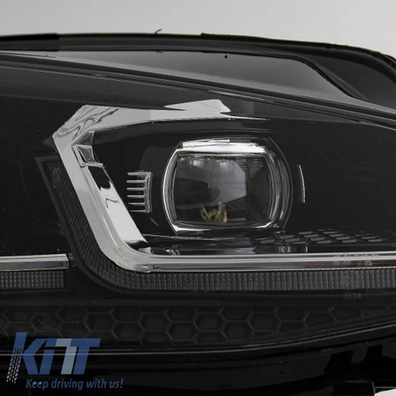 Headlights Set Suitable for VW Golf 7.5 17-19 Facelift DRL & Dynamic Signal Black/Chrome Line GTI Look H7 With Motor Carner