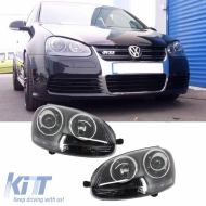 Headlights Set suitable for VW Golf V (5) 03-08 Projectors GTI / R32 Look Black H7/H7 With Motor & E-Mark Carner