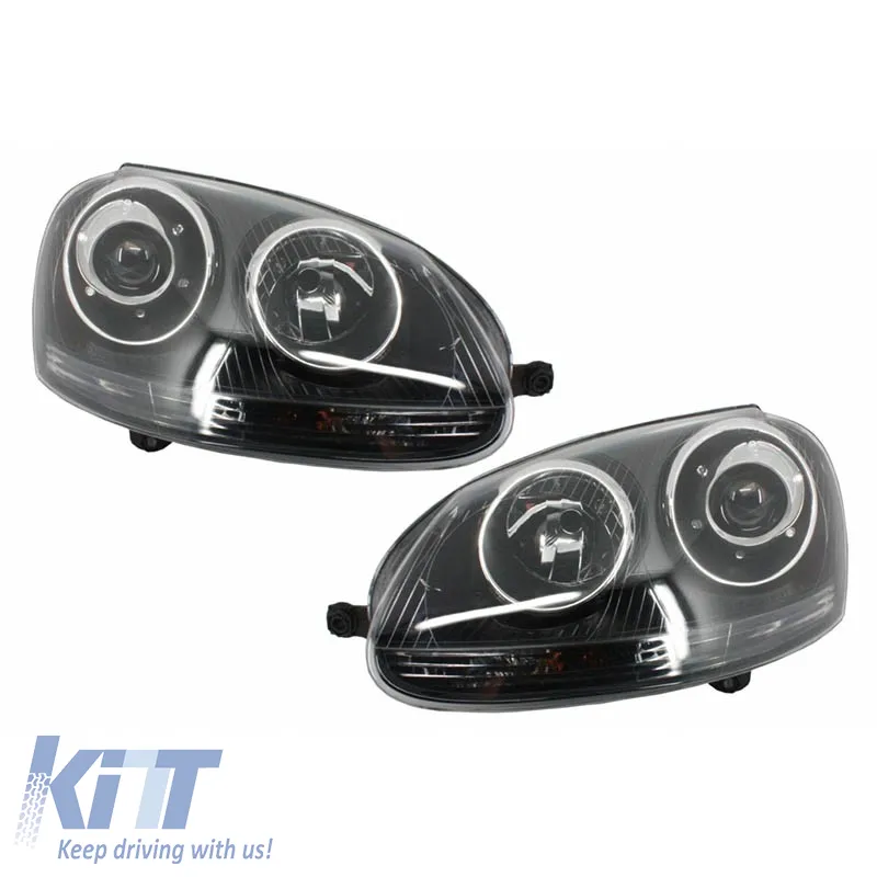 Headlights Set suitable for VW Golf V (5) 03-08 Projectors GTI / R32 Look Black H7/H7 With Motor & E-Mark Carner