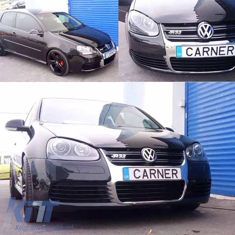 Headlights Set suitable for VW Golf V (5) 03-08 Projectors GTI / R32 Look Black H7/H7 With Motor & E-Mark Carner
