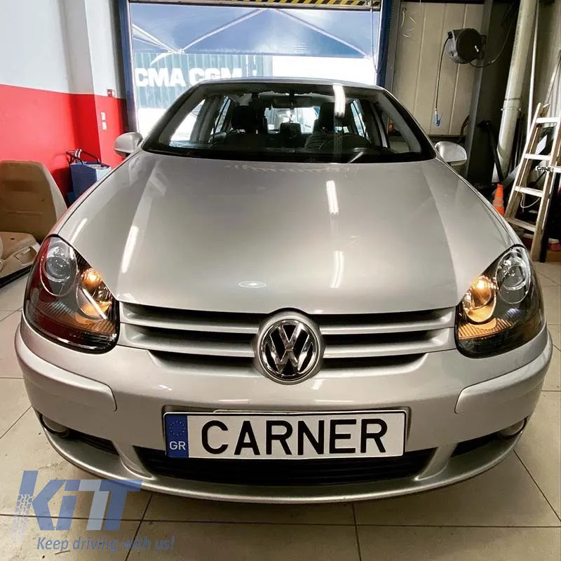 Headlights Set suitable for VW Golf V (5) 03-08 Projectors GTI / R32 Look Black H7/H7 With Motor & E-Mark Carner