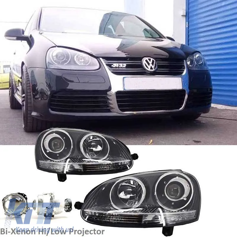 Headlights Set suitable for VW Golf V (5) 03-08 Bi-Xenon Projectors GTI / R32 Look Chrome With Motor & E-Mark Carner