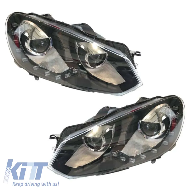 Headlights Set suitable for VW Golf VI (6) 08-12 DRL GTI /R20 Look Black H7/H7 With Motor Carner