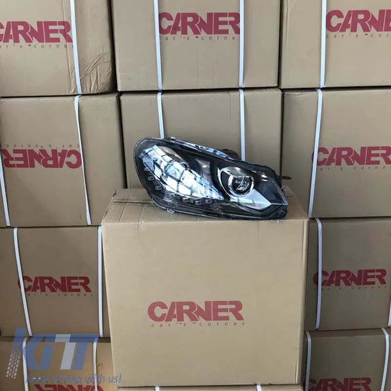 Headlights Set suitable for VW Golf VI (6) 08-12 DRL GTI /R20 Look Black H7/H7 With Motor Carner