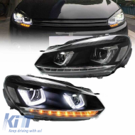 Headlights Set suitable for VW Golf VI (6) 08-12 DRL U-Type & Dynamic Signal Black H7/H7 With Motor VLand